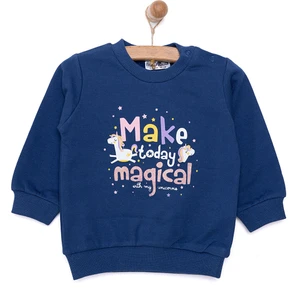 Basic Az Şardonlu Yazılı Unicorn Desenli Sweatshirt Kız Bebek