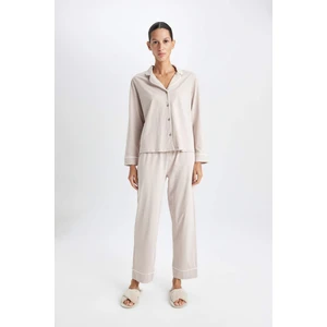Pijama Takımı Basic Düz Uzun Kollu Üst Beli Lastikli Uzun Alt D5779AX24AU