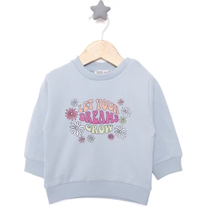 Basic Az Şardonlu Çiçekli Yazı Desenli Sweatshirt Kız Bebek