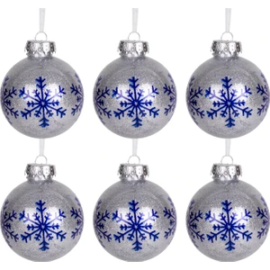 Yılbaşı Ağaç Süsü Yılbaşı Topu Kar Taneli 6'lı Paket Gümüş-Lacivert 8