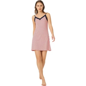 Pembe Lacivert Puantiyeli İnce Askılı Pamuklu Kadın Gecelik