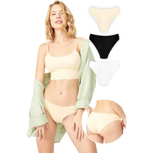 Basic Iz Yapmayan Lazer Kesim Kadın Bikini Külot 3'lü Paket - 4