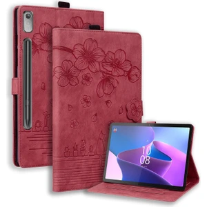 Lenovo Tab P12 12.7 Kedi Deri Tablet Kılıfı (Yurt Dışından)