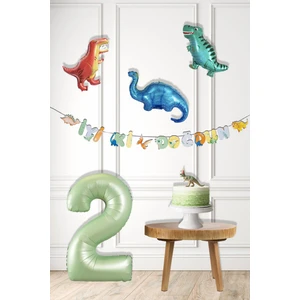 Dinazor Tema Doğum Günü Balon Süsleme Seti Bannerlı Yaş Balonlu Dinozor Balon Zincir Paketi