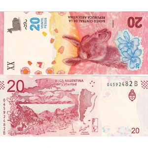 3Alp Koleksiyon Arjantin 20 Peso 2017, P#361(1), Çil, Eski Yabancı Kağıt Para
