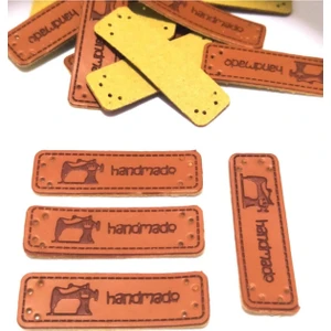 10 Adet Handmade Deri Etiket Dikiş Makinesi Figürlü Etiket , Etiketler