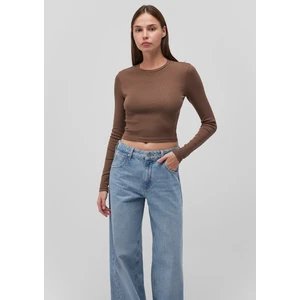 Uzun Kollu Kahverengi Crop Basic Tişört 1612822-81959