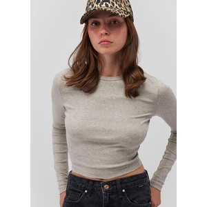 Uzun Kollu Gri Crop Basic Tişört 1612822-88467