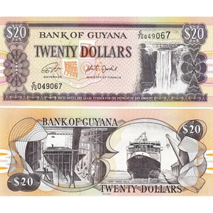 3Alp Koleksiyon Guyana 20 Dolar 2018, P#30G, Çil, Eski Yabancı Kağıt Para