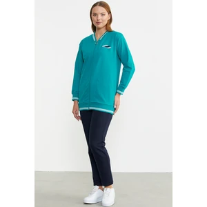 Fermuarlı  Örme Kombinli Eşofman Takım - Petrol