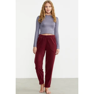 Paça Detaylı Polar Eşofman Altı - Bordo