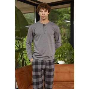 Erkek Uzun Kol Midi Yaka Antrasit Pijama Takımı C1T5N0O8