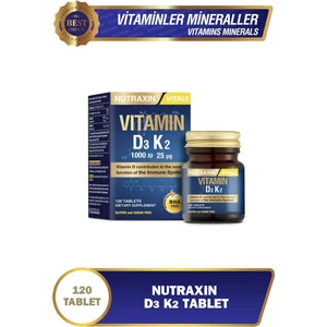 D3 K2 120 Tablet 3'lü - 1000 IU D3 Vitamini - 25 Mcg K2 Vitamini