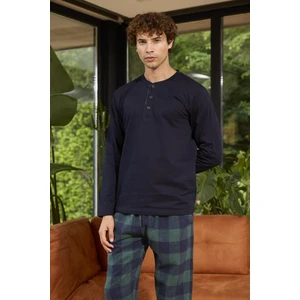 Erkek Uzun Kol Midi Yaka Lacivert Pijama Takımı C1T5N0O8