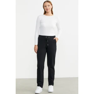 Dar Paça Beli Ipli Eşofman Altı - Siyah