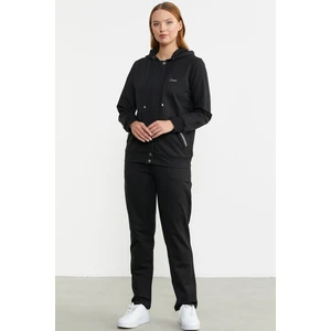 Fermuar Kapamalı Kapüşonlu Eşofman Takım - Siyah