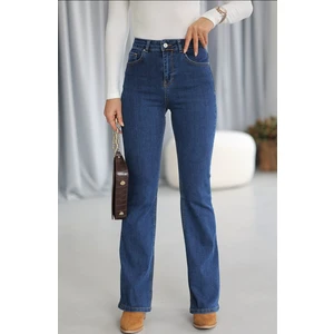 Pass&pass 2046 Kadın Likralı Ispanyol Paça Jeans Kot Denim Pantolon - Koyu Mavi