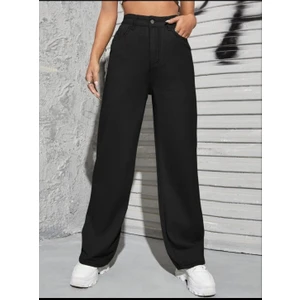 Pass&pass 2021 Kadın Likralı Palazzo Jeans Kot Denim Pantolon - Siyah