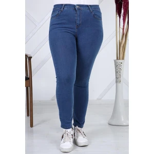 Pass&pass 2039 Kadın Likralı Slim Fit Büyük Beden Jeans Kot Denim Pantolon - Mavi