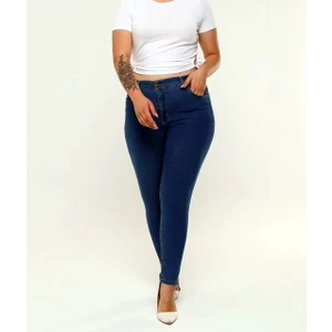Pass&pass 2039 Kadın Likralı Slim Fit Büyük Beden Jeans Kot Denim Pantolon - Koyu Mavi