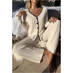 Bella Notte V Yaka Düğmeli Uzun Pijama Takımı