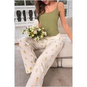 Çiçek Desenli Uzun Mevsimlik Pijama Takımı