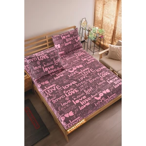 Love Desenli Lastikli Çarşaf Seti Tek / Çift / Battal Boy