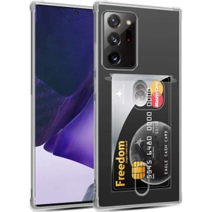 Samsung Galaxy Note 20 Ultra Kılıf Kamera Korumalı Kartlıklı Setra Şeffaf Silikon
