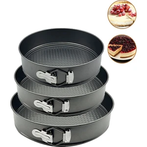 Karbon Çelik 3 Parça 24-26-28 cm Yuvarlak Kelepçeli Kek Kalıbı Seti CIN802SY