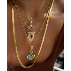 Su Perisi Takı Bijuteri Çelik Gold Safir Taşlı Kolye