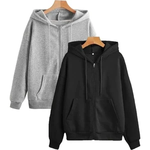 2'li Siyah ve Gri Renk Fermuarlı Mevsimlik Hırka / Sweatshirt