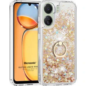 Xiaomi Poco C65 Kılıf Glitter Liquid Holder Gold