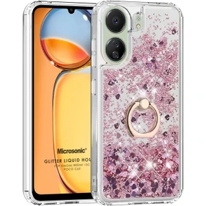 Xiaomi Redmi 13C Kılıf Glitter Liquid Holder Pembe