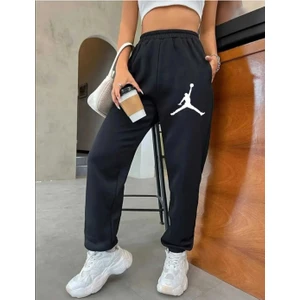 Kadın Siyah Jogger Iki Iplik Beli Lastikli Eşofman Altı Jrdn