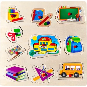 Eğitici Ahşap Oyuncak | Okul Temalı Yapboz Seti - Zihinsel ve Motor Becerileri Geliştiren Eğitici tahta bulmaca