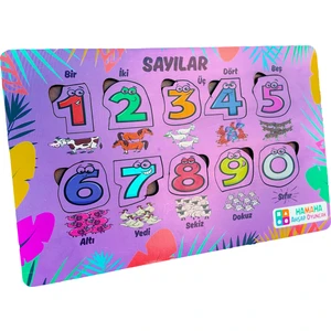 Eğitici Ahşap Oyuncak | Sayılarla Eğlenceli Öğrenme Yapboz Seti - Renkli ve Şekilli sayı bulmacası