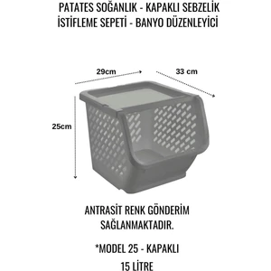 Mutfak Köşesi 2'li Patates & Soğanlık, Kapaklı Katlı Sebzelik, Oyuncak Sepeti, Banyo Büyük Düzenleyici Antrasit