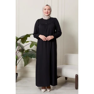 Ferace Kadin Hakim Yaka Buyuk Beden Elbise Tesettur Viskon Kumas Pileli Ve Piliseli Elbise