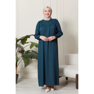 Kadin Hakim Yaka Buyuk Beden Elbise Tesettur Viskon Kumas Pileli ve Piliseli Elbise