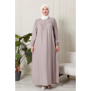 Kadin Hakim Yaka Buyuk Beden Elbise Tesettur Viskon Kumas Pileli ve Piliseli Elbise