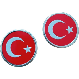 Türk Bayrağı Yuvarlak Etiket Metal Sticker 5cm 2' Li
