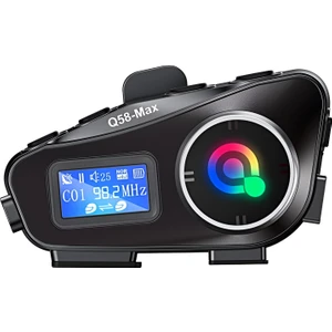 Q58-Max Radyolu 2 Kişi Bağlantılı Bluetooth Kask Kulaklık Ekranlı Fenerli Müzik Ve Telsiz Intercom
