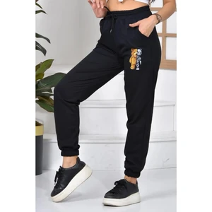 Ayıcık Kadın Siyah Yüksek Belli Jogger Eşofman Altı