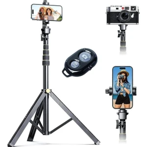 195 cm Çantalı, Kumandalı 2in1 Tripod ve Selfie Çubuğu Telefon ve Kamera Uyumlu Taşınabilir Monopod
