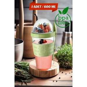 Open Home Concept 1 Adet Diyet & Kahvaltı Için Çatal & Kaşıklı Kapaklı Yoğurt Müsli Salata Meyve Saklama Kabı - 600 ml