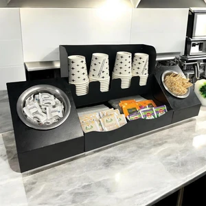 16 Oz Çay Kahve ve 2' Li Tek Yuvalı Organizer Siyah stand Kahve Istasyonu Düzenleyicisi, Şık Tasarım, Ofis & Self Servis Için