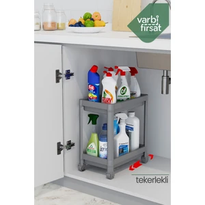 Varbifırsat 2 katlı tekerlekli düzenleyici mutfak rafı banyo rafı tezgah altı evye altı deterjanlık