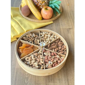Bambu 360 Derece Döner 6 Bölmeli Kahvaltılık & Çerezlik Akrilik Kapaklı 20 cm