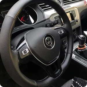 Dikişli Deri Direksiyon Kılıfı Noktalı Karbon Deri Siyah Dikişli Volkswagen Için