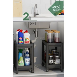 Varbifırsat 2 katlı tekerlekli düzenleyici mutfak rafı banyo rafı tezgah altı evye altı deterjanlık - 2 adet